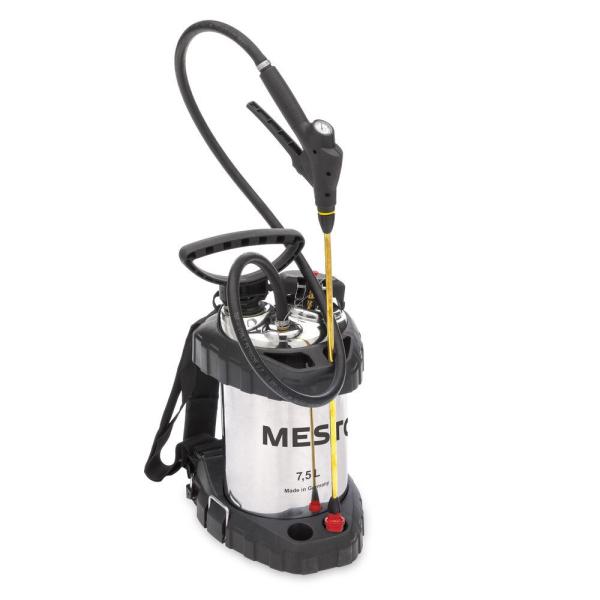 MESTO INOX BM 7.5 3598BM – Edelstahl-Hochdrucksprühgerät mit 7,5 L Volumen, Tragegurt, Messinglanze und Manometer